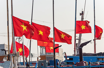 Image showing Vietnamese flags on fishing boats