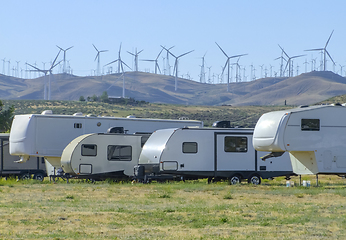 Image showing caravans and wind turbines