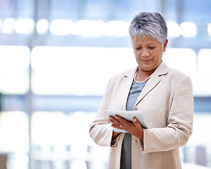 Image showing Finance at her fingertips. Shot of a mature business woman holding a digital tablet.