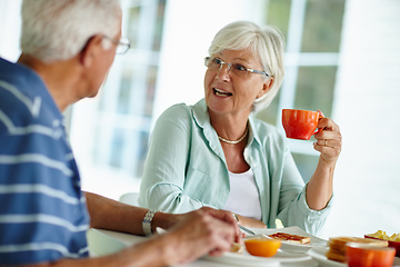 Image showing Life begins after coffee. Cropped shot of a senior couple eating breakfast.