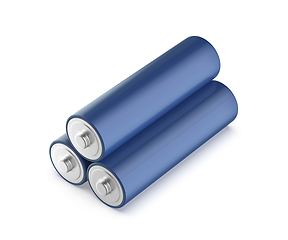 Image showing Three blue AA size batteries