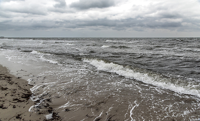 Image showing Rough sea and autumn weather on the coast