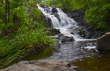 Image showing Waterfall and pool in Spring Forest
