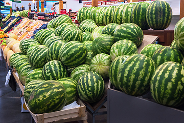 Image showing Ripe watermelons in farmer market