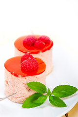 Image showing fresh raspberry cake mousse dessert