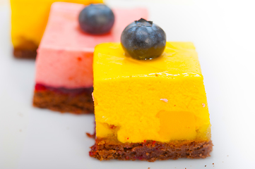 Image showing strawberry and mango mousse dessert cake