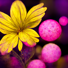 Image showing Purple, pink and yellow abstract flower Illustration for prints,