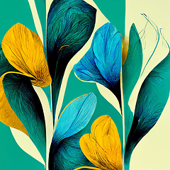 Image showing Teal and yellow abstract flower Illustration for prints, wall ar