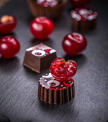 Image showing Chocolate candy with cherry