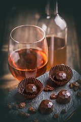 Image showing Dark chocolate praline with wine