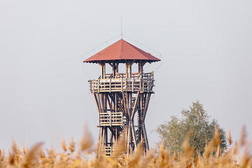 Image showing Birdwatching observation tower, Hungary Hortobagy