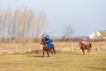 Image showing Hungarian csikos horseman in traditional folk costume