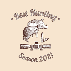 Image showing Hunting Retro Sketch Design