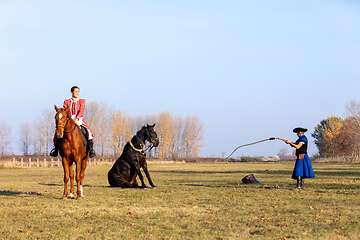 Image showing Hungarian csikos horseman in traditional folk costume