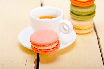 Image showing colorful macaroons with espresso coffee