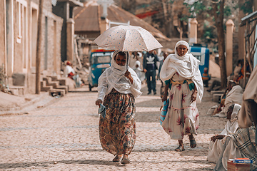 Image showing Women return from the morning Mass, Aksum Ethiopia, Africa