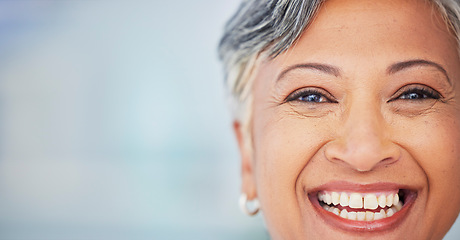 Image showing Happy, banner and portrait of a mature woman with confidence, corporate career and professional. Smile, headshot and a manager, ceo or boss with mockup space for company information or about us