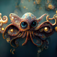 Image showing Funny cartoon octopus. Digtal generated illustration. Marine lif