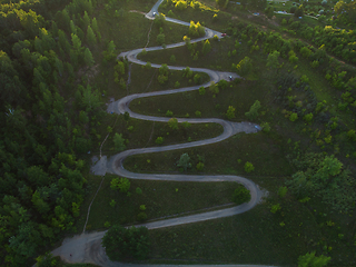 Image showing Aerial top vew of winding road in the city