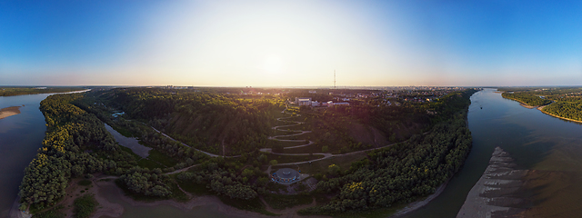 Image showing Panorama 360 of summer roads and river in Barnaul city