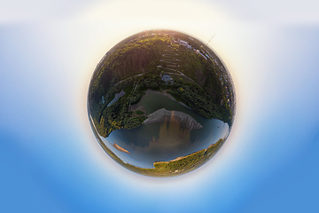 Image showing Planet spherical panorama 360 of summer roads and river in Barnaul city