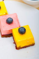 Image showing strawberry and mango mousse dessert cake