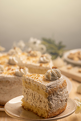 Image showing Nut cake with whipped cream