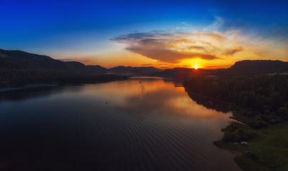 Image showing Aerial view on Teletskoye lake in Altai mountains