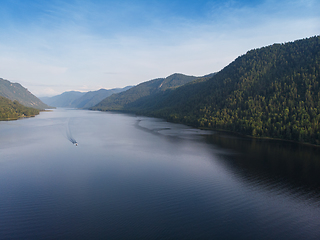 Image showing Aerial view on Teletskoye lake in Altai mountains