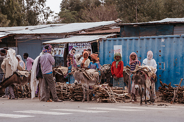 Image showing Ethiopian people selling firewood, Ethiopia Africa