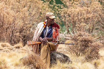 Image showing park scout with rifle in Simien Mountain, Ethiopia