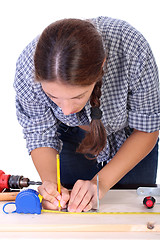 Image showing woman carpenter at work 