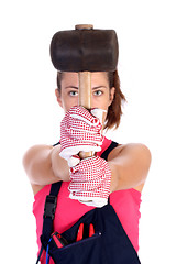 Image showing woman with black rubber mallet 