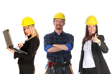 Image showing two businesswoman and construction worker