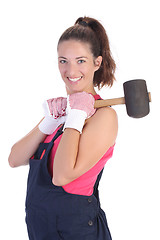 Image showing woman with black rubber mallet 