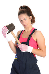 Image showing woman with black rubber mallet 