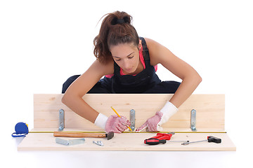 Image showing woman carpenter at work 