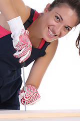 Image showing woman carpenter at work 