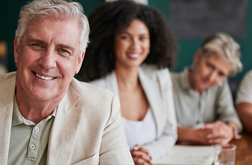 Image showing Business man, portrait and people in a meeting with a smile, pride and professional team. Face of corporate entrepreneur person in an office for company growth, career development and leadership