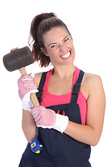 Image showing woman with black rubber mallet