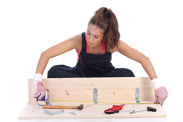 Image showing woman carpenter at work 