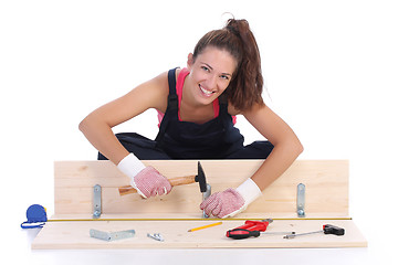 Image showing woman carpenter at work 