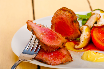 Image showing beef filet mignon grilled with vegetables