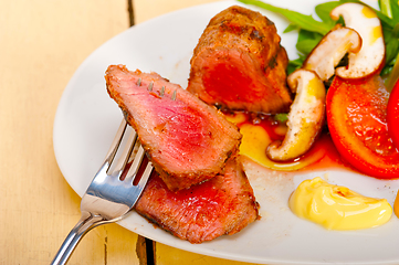 Image showing beef filet mignon grilled with vegetables