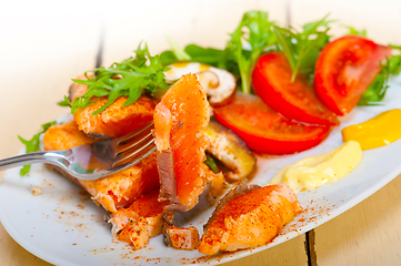 Image showing grilled samon filet with vegetables salad