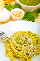 Image showing Italian traditional basil pesto pasta ingredients