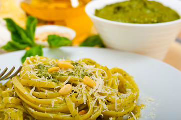 Image showing Italian traditional basil pesto pasta ingredients