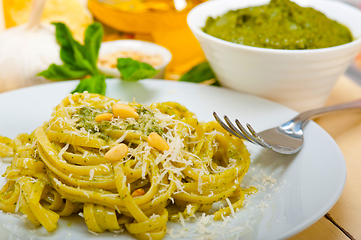 Image showing Italian traditional basil pesto pasta ingredients