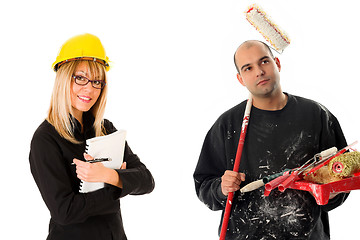 Image showing businesswoman and house painter