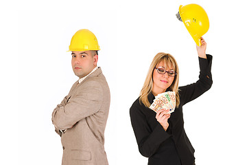 Image showing businesswoman with earnings and businessman 